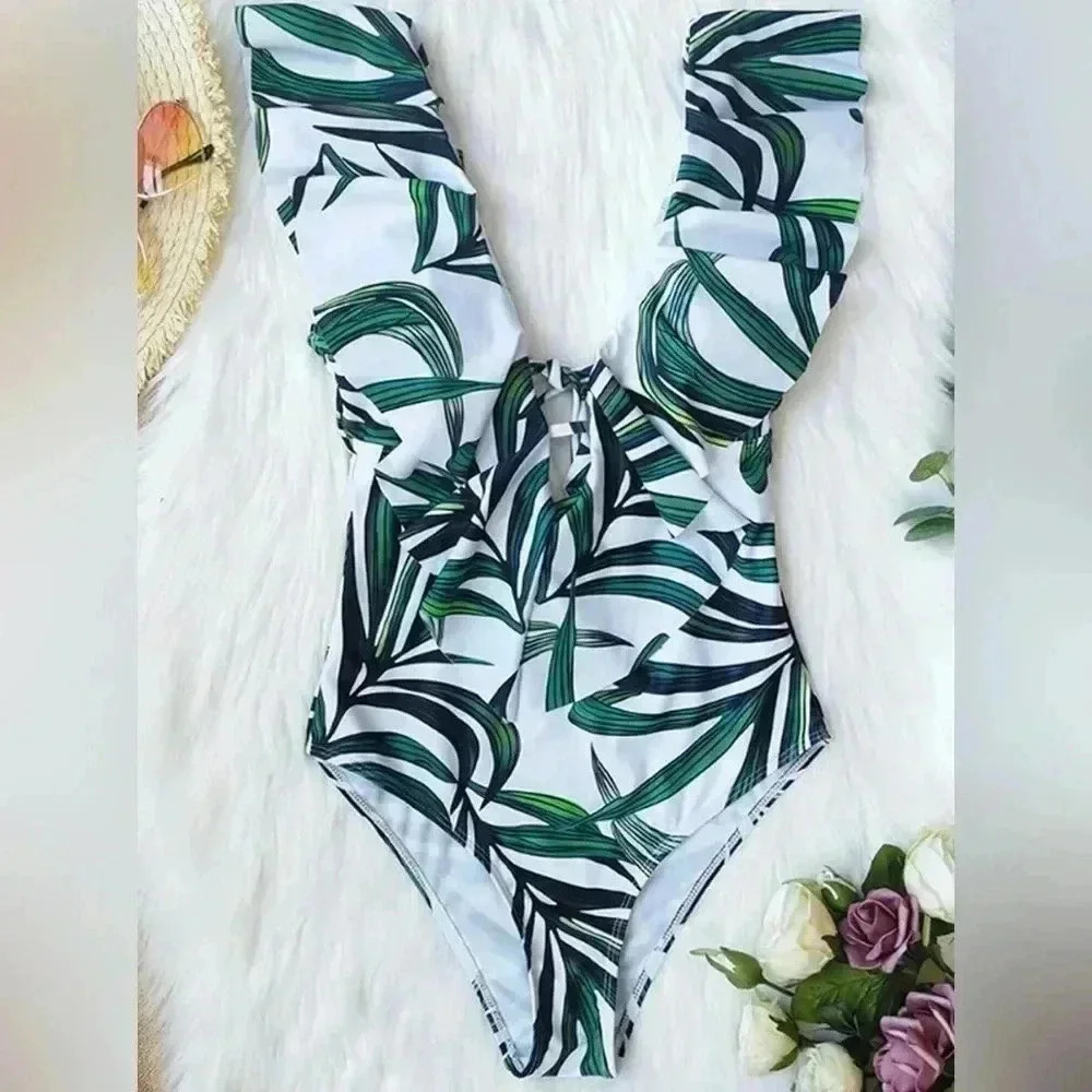 Swimsuit One Piece Swimwear Floral Printed  Backless Bathing Suit Bodysuit Beach
